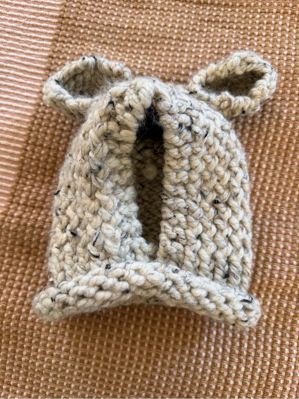 Cozy Knit Bear Ear Hat for Small/ Medium Dog- Cream Speckled Handmade!